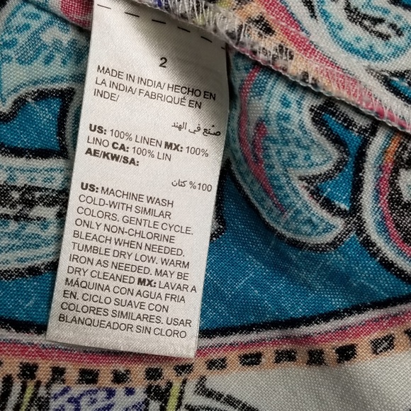 Chino Teal Paisley Print 100% Linen Open Cardigan Size 2 - Picture 4 of 7